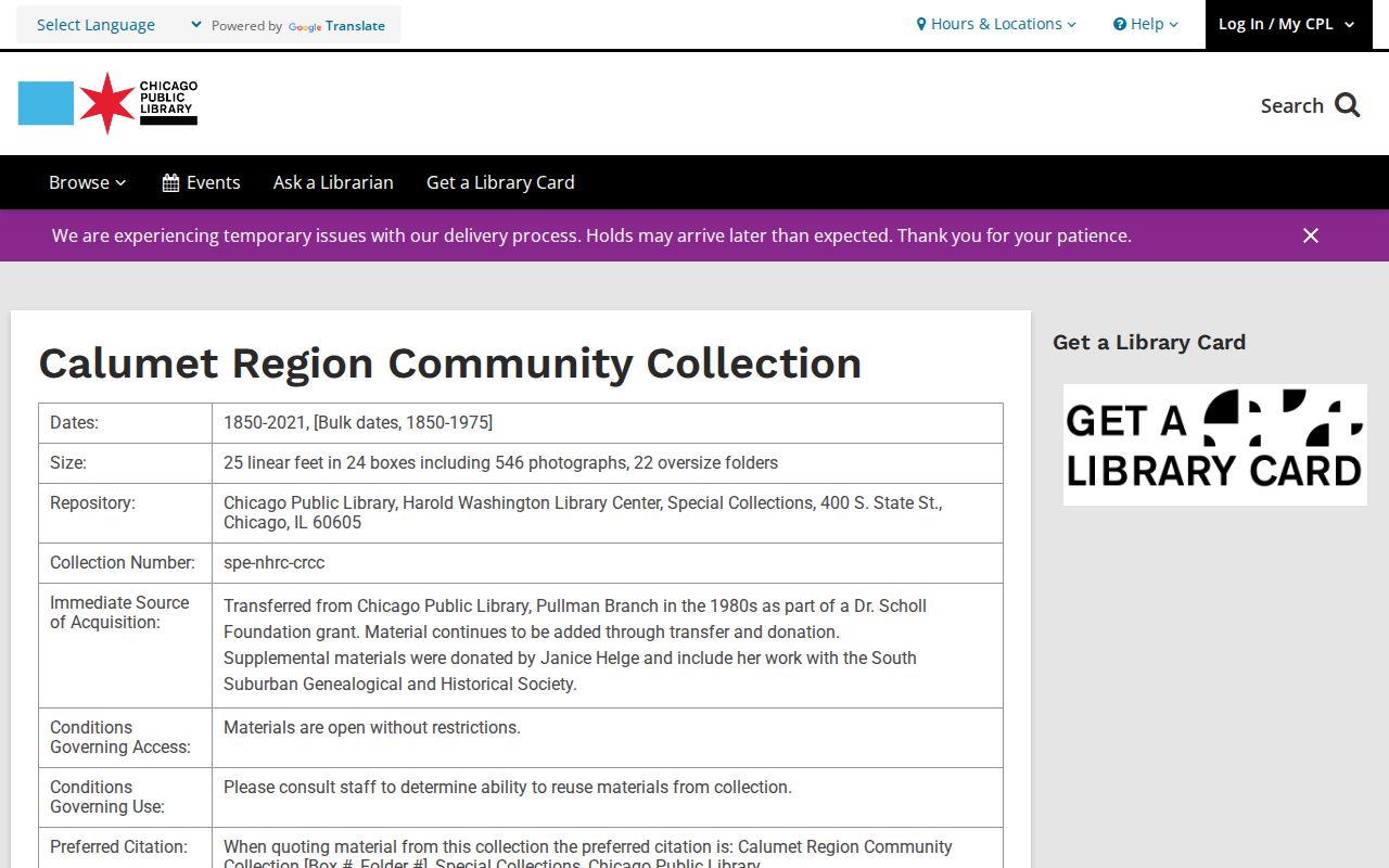 Calumet Region Community Collection finding aid with Dolton archival material