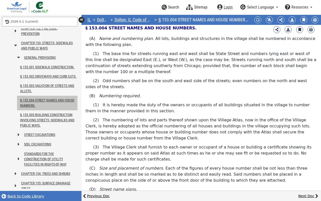 Dolton address numbering rules used to interpret neighboring parcels