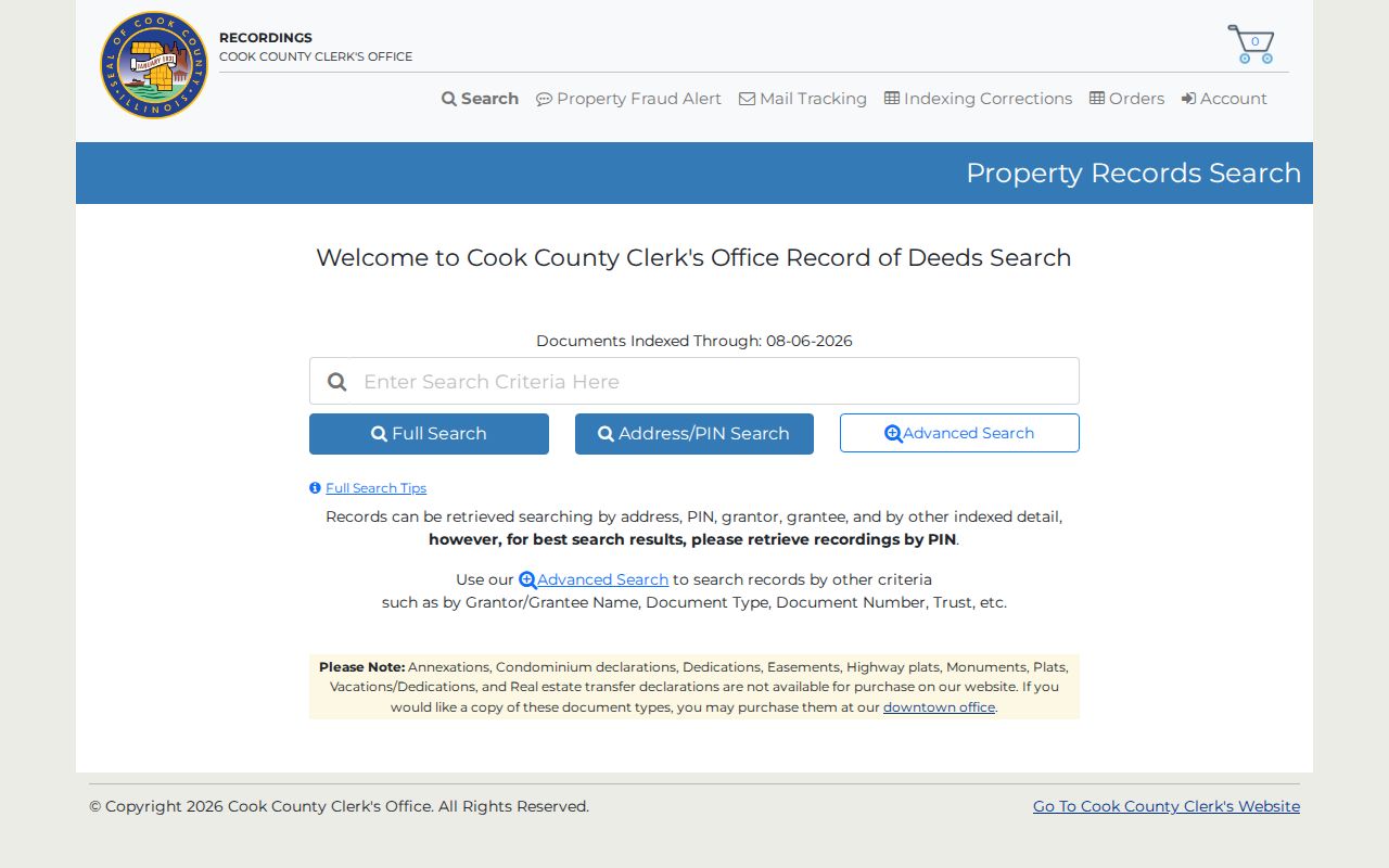 Cook County Clerk basic recorded document search for a Dolton address
