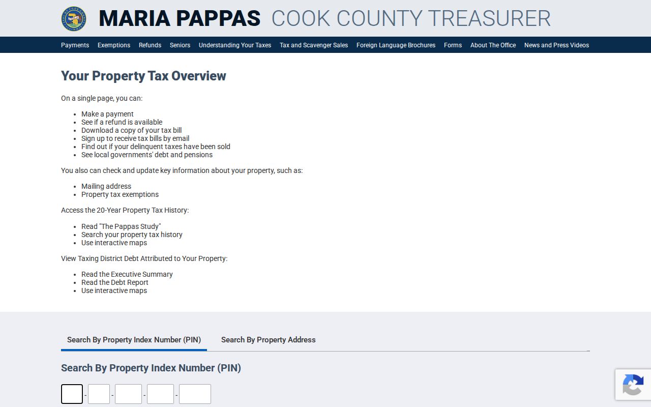 Cook County Treasurer search parameters for the Dolton ZIP code directory